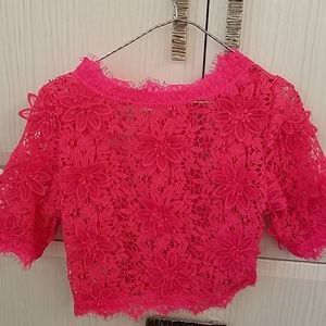 Hot pink lace crop top